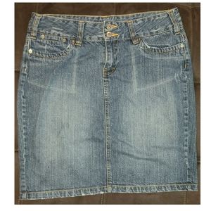 Red Camel Denim Midi Skirt